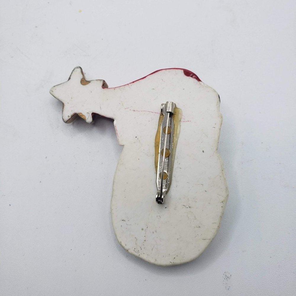 Vintage Polymer Sculpted Hand Painted Santa Head Brooch Pin - Picture 4 of 5